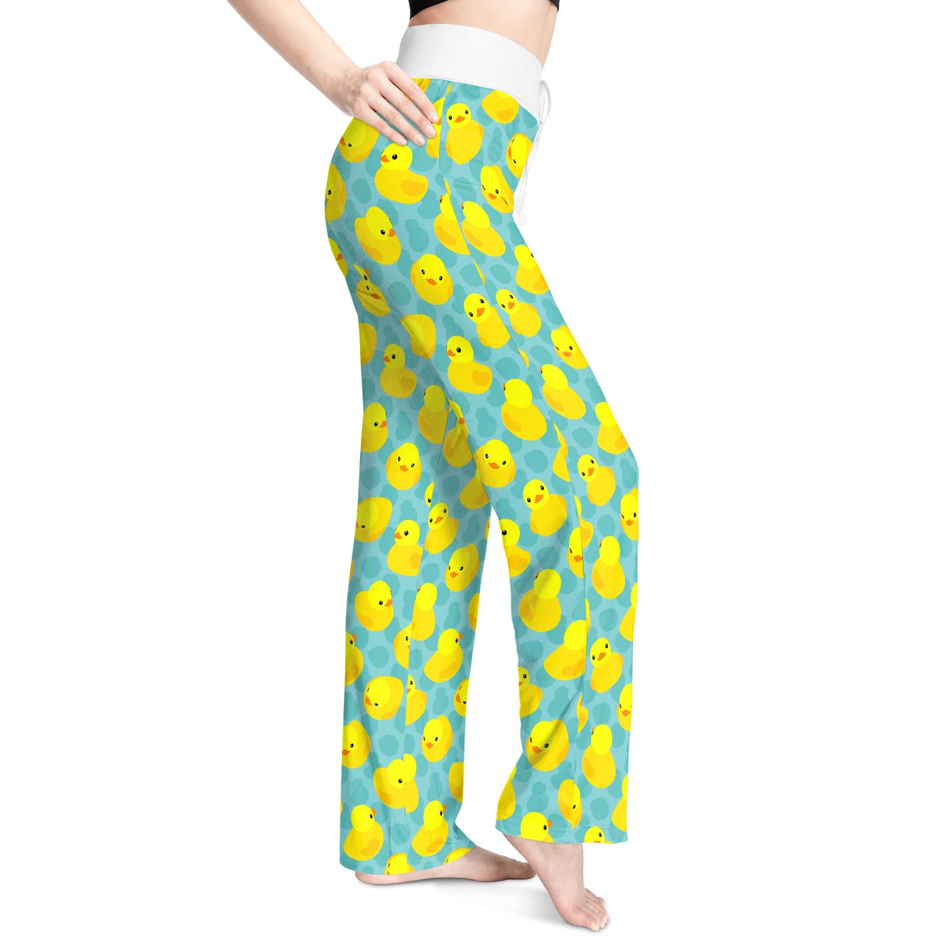 Women's Duck Print Stretch Pajama Pants Wide Leg Lounge Large