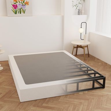 Maenizi - Resorte de caja de tamaño matrimonial de 9 pulgadas, base de cama de metal resistente con funda de tela, base de colchón, fácil montaje, sin ruido, negro