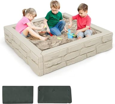 Amazon.com: Costzon Kids Sandbox with Cover, 47"x 47" HDPE Sand Box w/Oxford Cover, Bottom Liner, Reinforced Structure, Weather Resistant Outdoor Sand Pit for Backyard Lawn Garden Beach (Oxide White) : Toys & Games