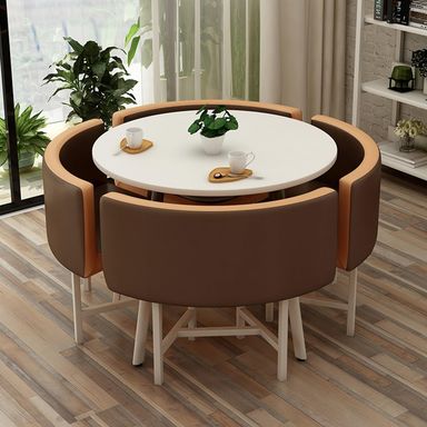 Round Furniture Table and Chair Set for Office Reception Room Living Room Meeting Room and Cafe Dark Green Color (Brown