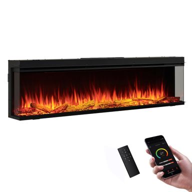 LegendFlame 71" W Smart Build in Electric Fireplace Insert, 1-2-3 Sided View, Heater 750W/1500W, Multi Colors of Flame & Fuel Bed, Alexa/Google Assistant Enabled 71“