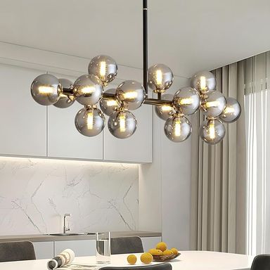 CROSSIO 16 Lights Mid Century Modern Chandelier Black Linear Chandelier Light Fixtures Glass Globe Sputnik Pendant Light for Dining Room Kitchen Island (Smoke Gray Lampshade) - Amazon.com