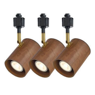 Modern H Type Track Lighting, Adjustable Black Finish and Dark Wood Lampshade Spotlight Heads, Brass Swivel Item Kit, for Accent Retail-Pack of 3 Natural Walnut Wood