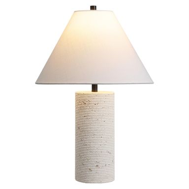 JONATHAN Y JYL1152A Kelsey 22.50" Modern Minimalist Travertine Column LED Table Lamp Bedroom, Living Room, Office, Dining Room, Cream