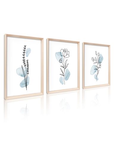 HesenDot Framed Blue Floral Canvas Wall Art,Minimalist Botanical Wall Art Decor,12x16IN Wood High Framed Prints,Boho Flowers Artworks Prints Posters for Living Room,Kitchen,Bedroom Set of 3 Framed Floral Wall Art 16"L x 12"W