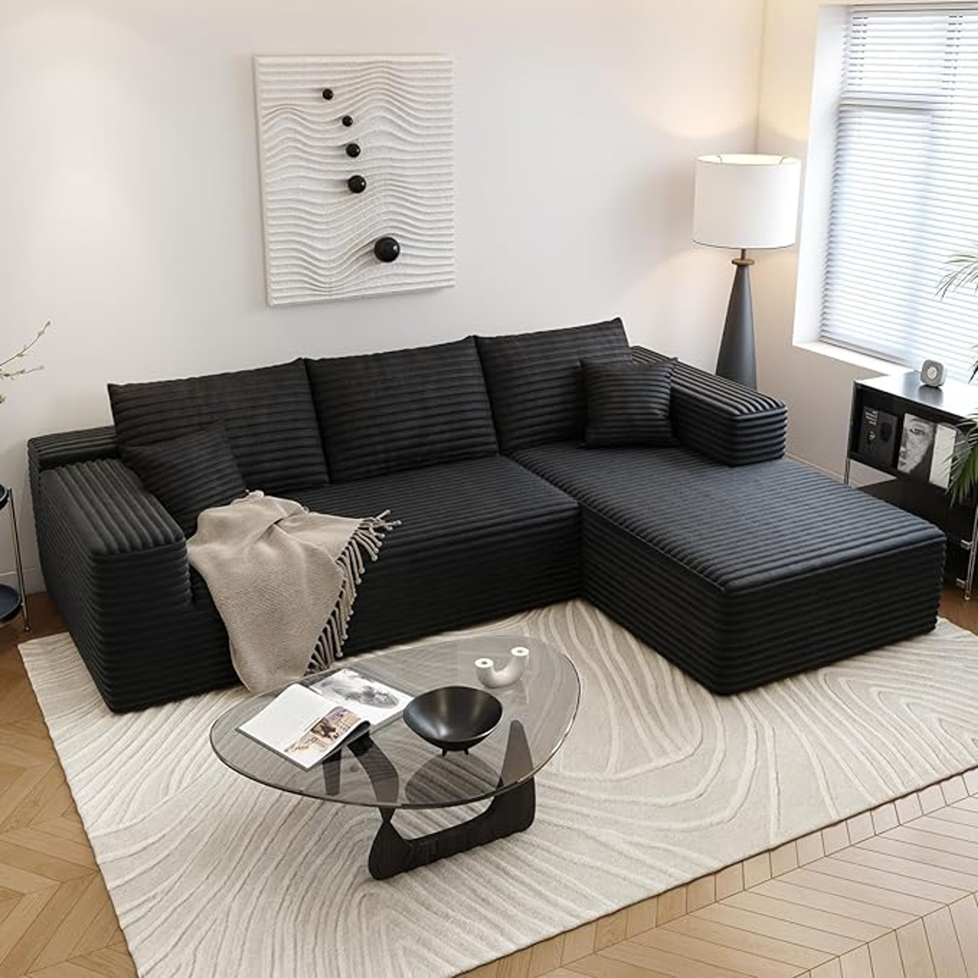 107.5" Cloud Sectional Couch L-Shape Chaise Black