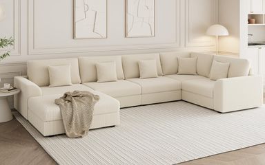 146" Modular Sectional Sofa, Oversized U Shaped, Convertible Sleeper Sofa, Deep Seat Comfy Cloud Couch with Ottoman and 5 Pillows for Living Room