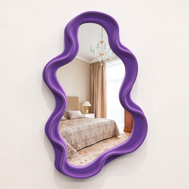 Purple Wavy Mirror Mirror for Girly Bedroom Decoration, Asymmetrical Cloud-Shaped Decorative Funky Mirrors for Modern Vintage Home Office Living Room Housewarming Birthday Gift