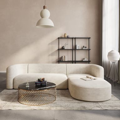 Acanva Luxury Modern Tight Curved Back Velvet Sofa, Minimalist Style Comfy Couch for Living Room Apartment, L-Shape Right Chaise, Cream Cream L-Shape Right Chaise