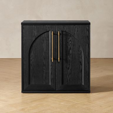 mopio Blake Storage Cabinet, Small Modular Accent Display Sideboard Buffet Cabinet with Storage, Media Console Credenza, for Living Room, Kitchen Coffee Bar Pantry (Black Oak Arched, Single)