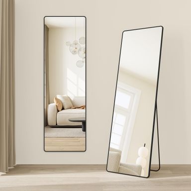 SONGMICS Full Length Mirror, 63 x 20 Inches, Rectangle Full Body Mirror with Stand, Aluminum Alloy Frame Floor Mirror, Tempered Glass, for Bedroom, Living Room, Cloakroom, Ink Black ULFM030B01 Rectangle 63"L x 20"W Ink Black