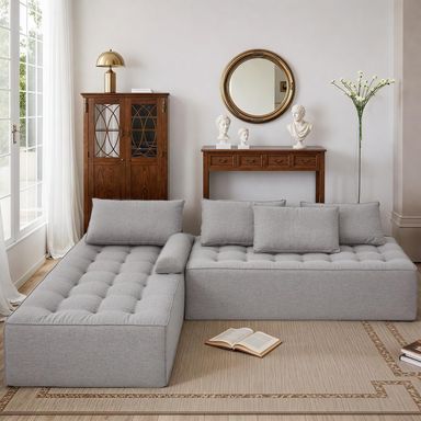 HOMREST 116" Modular Sectional Sofa Couch, L Shaped Modern Cloud Couch with Chaise, Sofa in A Box, Tufted 4-Seat Boneless Sleeper Chair for Living Room, No Assembly Required, Grey L Shape Grey