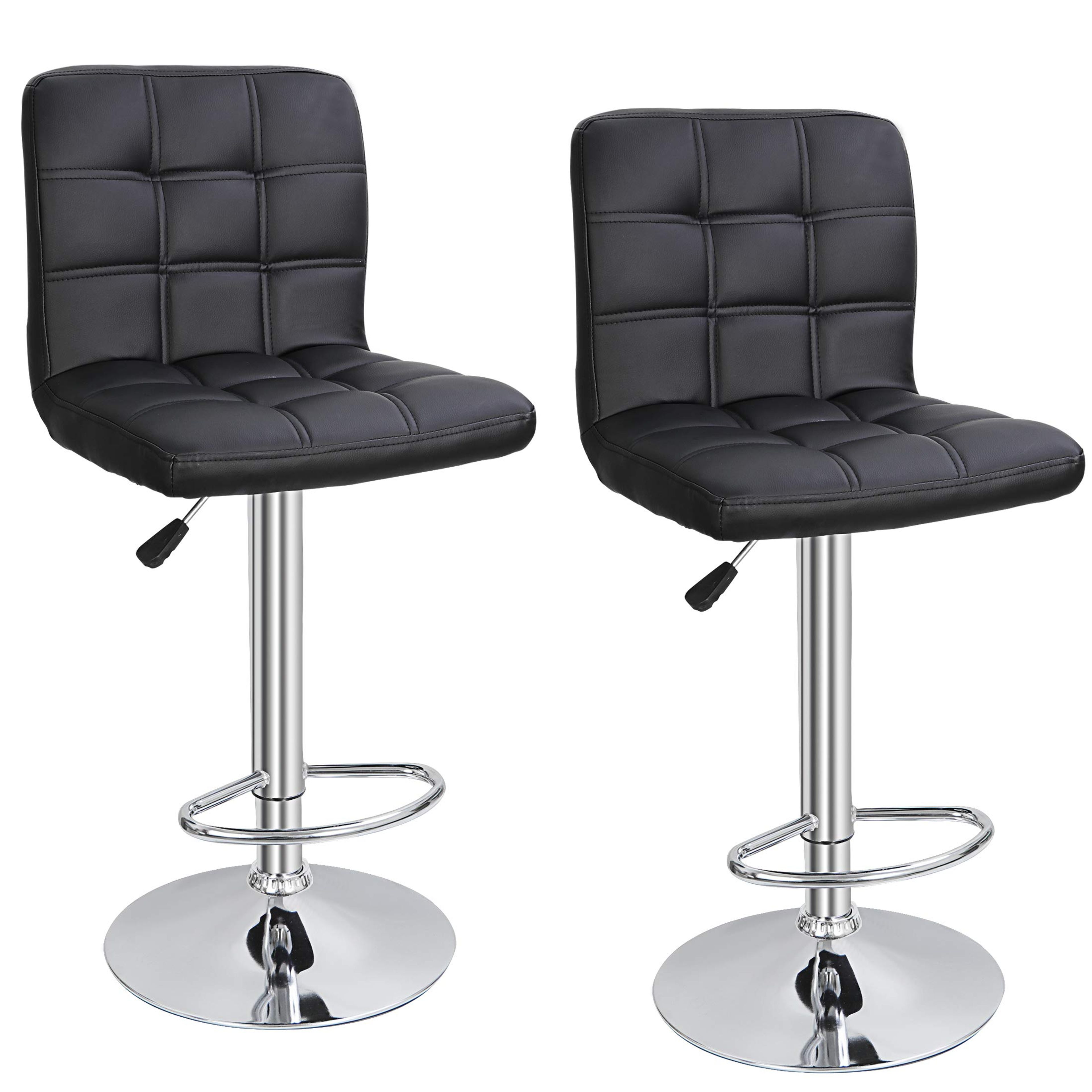 Set of 2 Modern Black PU Leather Bar Stools