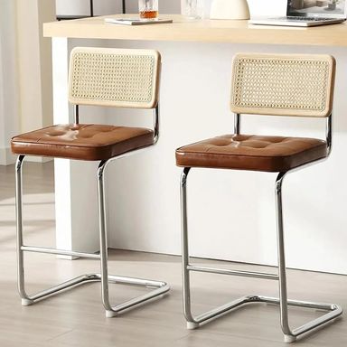 Amazon.com: Zesthouse Natural Rattan Bar Stools Set of 2, Modern Counter Height Stools with Solid Wood Back, 26'' Counter Height Chairs, Mid Century Cantilevered Bar Chairs for Kitchen Island, Faux Leather Green : Home & Kitchen