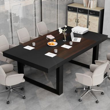 Lovinouse 86.6" Wide Computer Conference Table, Large Simple Executive Work Desk, Long Meeting Computer Office Desk, Modern Rectangular Conference Writing Table for Office, Black Walnut Color