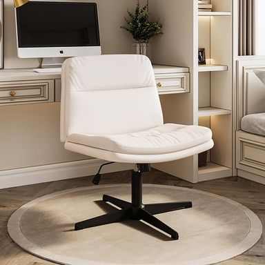 Amazon.com: Cross Legged Office Chair,Armless Wide Seat Ergonomic Home Office Desk Chair No Wheels Swivel Home Office Desk Computer Chair for Vanity Home Office Bedroom, Milky White : Home & Kitchen
