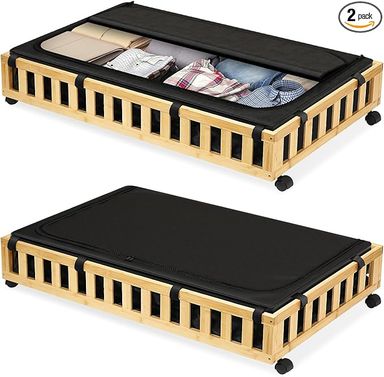 Amazon.com: Gashell 2 Pack Bamboo Under Bed Storage with Wheels, 39”x20”x7.8” Lager Under Bed Storage Containers (Natural) : Home & Kitchen
