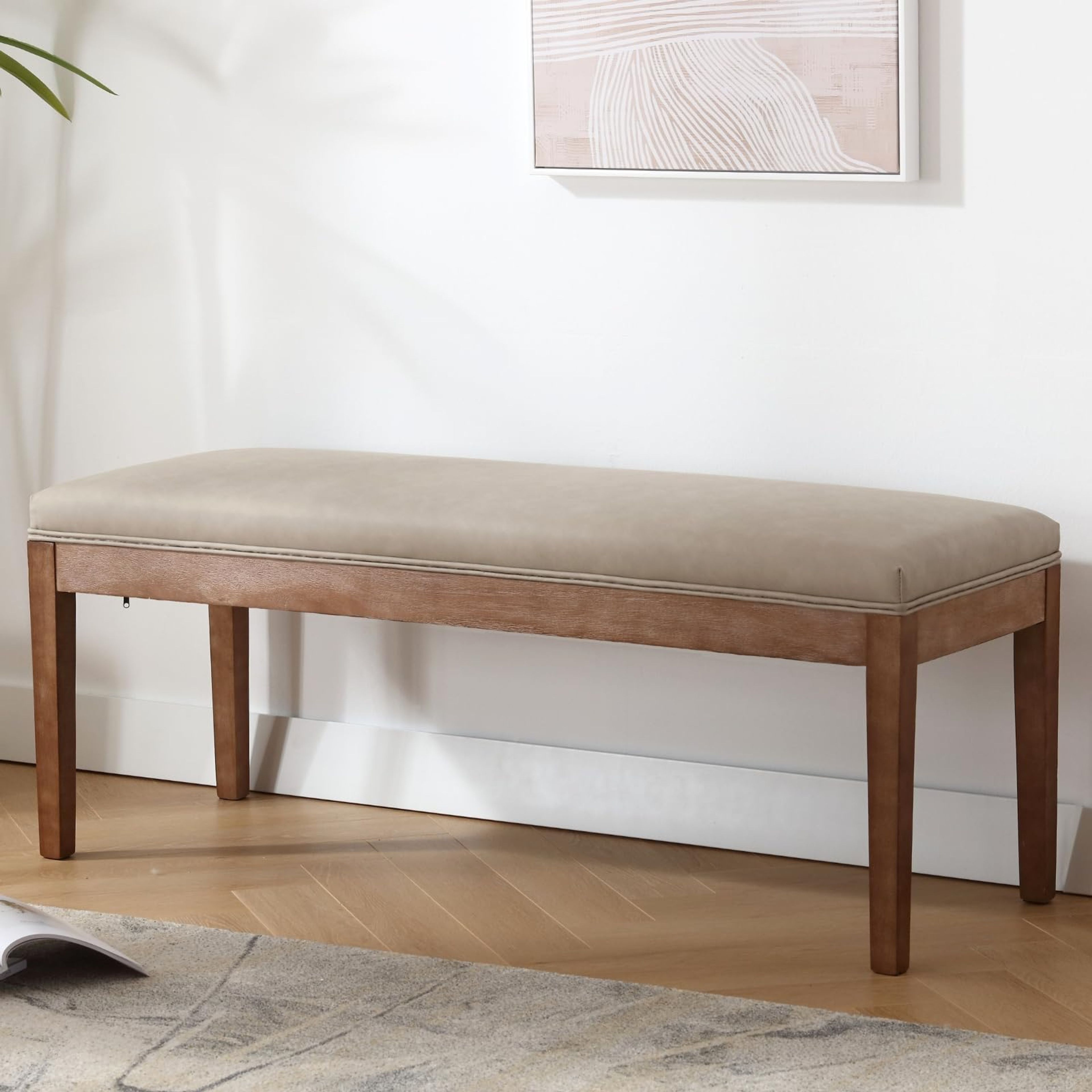 Light Grey PU Leather Padded Entryway Bench 45.5" Shoe Seat