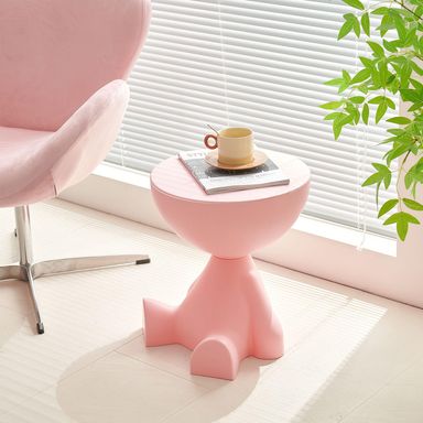 Side Table, Circle Coffee Table, Sofa End Table Nightstand, Small End Table Accent Balcony Office, Modern Bedside Home Decor for Living Room, Bedroom, Small Spaces, Easy Assembly (Pink)