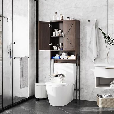 Amazon.com: Over The Toilet Storage Cabinet with 2-Door Design Bathroom Organizers and Storage with Anti-Tip Device Over Toilet Organizer with Shelves for Bathroom,Restroom,Laundry Espresso : Home & Kitchen