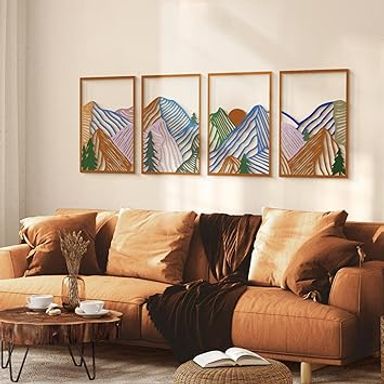 Amazon.com: Glamativity 4 Pcs Colorful And Black Double-Sided Abstract Mountain Metal Wall Art , Mountain Line Art Décor, 3D Textured Minimalist Wall Decor, Rustic Nature Wall Décor for Living Room Bedroom Study (Mountain, M Size 17 x 12'') : Home & Kitchen