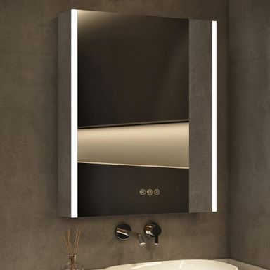 Medicine Cabinet with LED Lights and Mirror, 20 x 28 Inch Surface or Recessed Mounted Bathroom Cabinet with Door, Defogger, Memory Function, 3-Color Mode, Outlet&USB, Dimmer, Storage Shelf Silver 20x28 Left Hinge