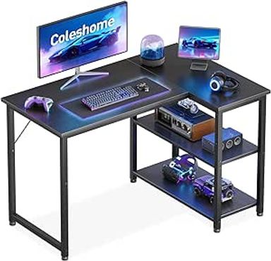 Coleshome Gaming Table with Reversible Shelves, Corner Computer Desk for Home Office (Black, 100 x 70 cm) : Amazon.it: Home & Kitchen