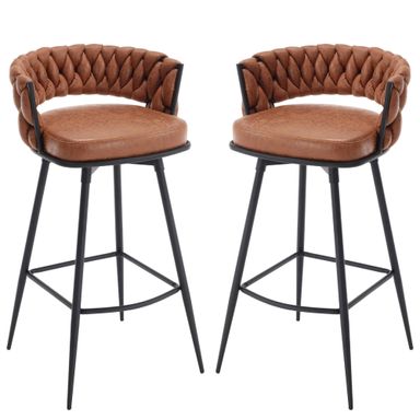 BV Bar Height Bar Stools Set of 2, 30 inch Seat Height Bar Stools, 180° Swivel Barstools with Woven Back and Footrest, Suede Fabric Counter Stools for Kitchen Island, Bar Pub Whiskey Brown 2PCS 30'' Bar Height Barstools