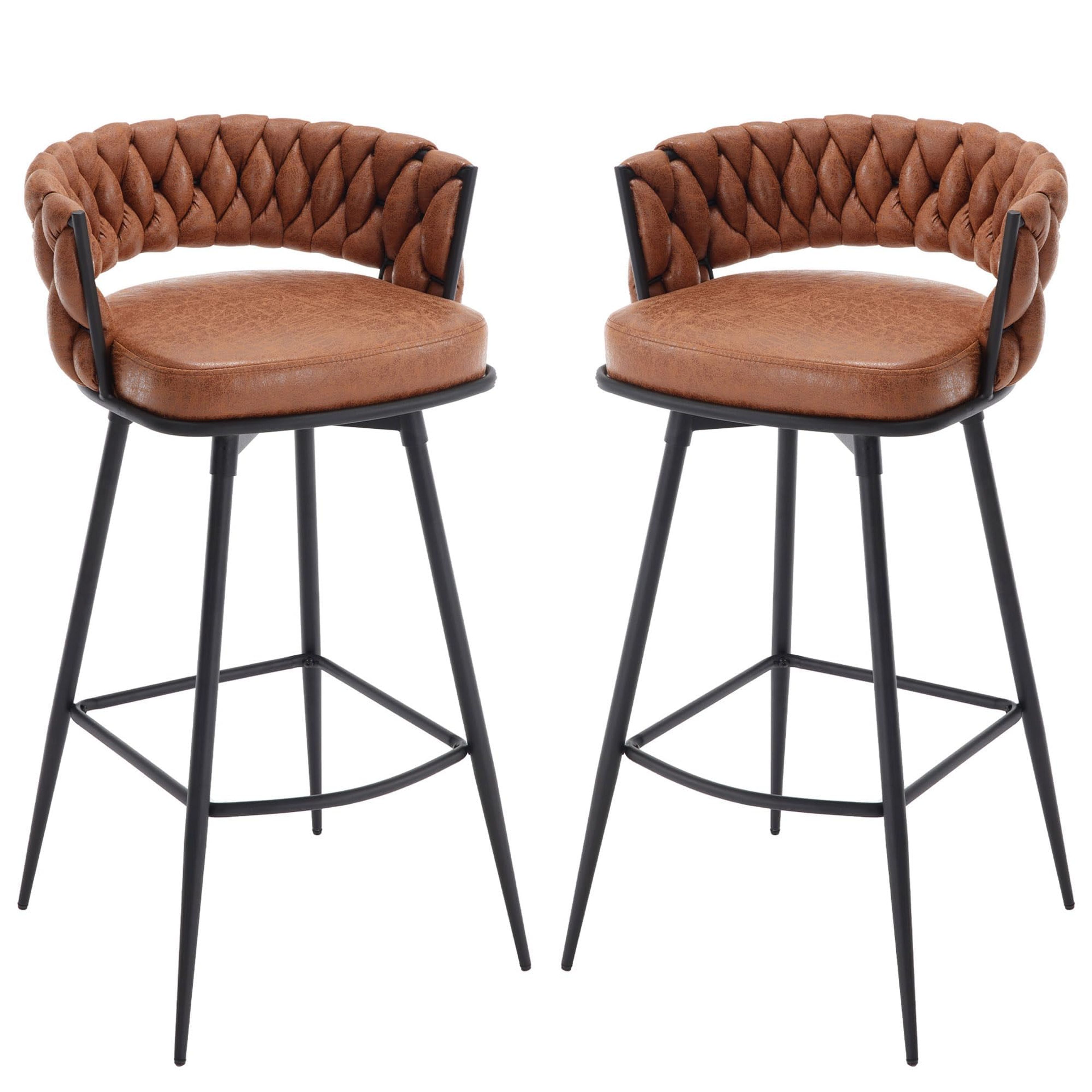 BV 30" Whiskey Brown Swivel Bar Stools Set of 2 with Woven Back