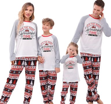 Family Christmas PJs Matching Sets, Cute Holiday Pajamas Printed Top and Pants, Xmas Jammies for Couples/Men/Women Women Large Grey Time