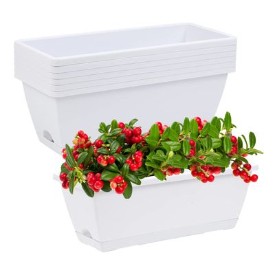 Window Box Planter, 7 Pack Plastic Vegetable Flower Planters Boxes 17 Inches Rectangular Flower Pots with Saucers for Indoor Outdoor Garden, Patio, Home Decor (White)
