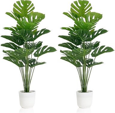Amazon.com: SAJANDAS Set of 2 Artificial Monstera Deliciosa Plants in Pots, Fake Tropical Trees with Greenery Leaves Stems, 32 Inch Faux Swiss Cheese Floor Plants for Home Porch, Garden, Office, Store Decor : Home & Kitchen