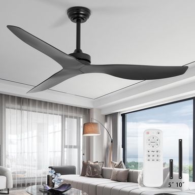 Ceiling Fan No Light with Remote Control,52Inch Outdoor Ceiling Fan Without Light,3 Reversible Blade,Ceiling Fan for Living Room Bedroom DC Motor,Black