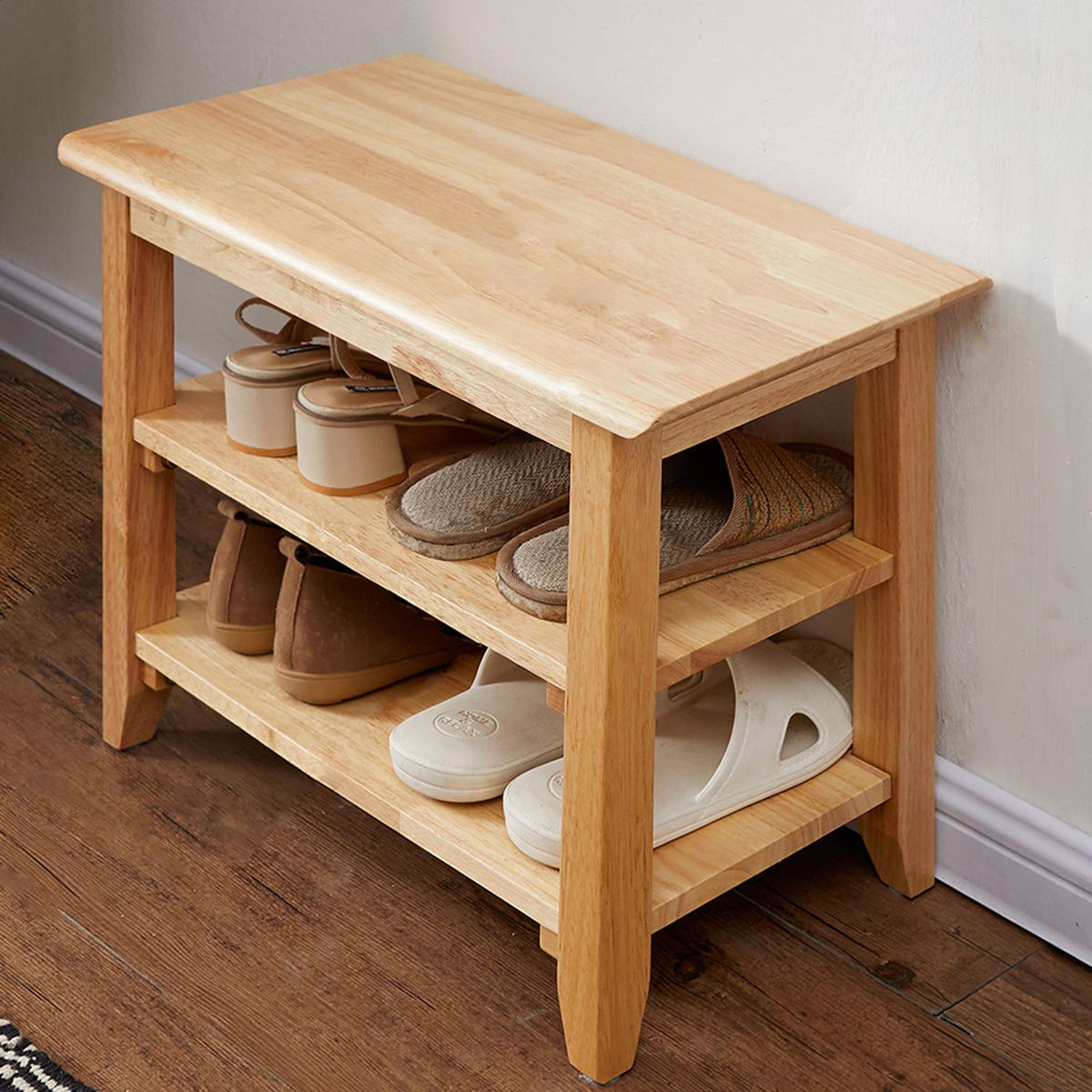Natural Wood Shoe Storage Bench - 23.6" Entryway Rack 550lbs