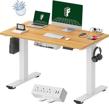 Amazon.com: FLEXISPOT EN2 Whole-Piece Standing Desk with Clamp Power Strip, 48 x 24 Electric Stand Up Height Adjustable Desk with Cable Management (White Frame + 48" Maple Top) : Home & Kitchen