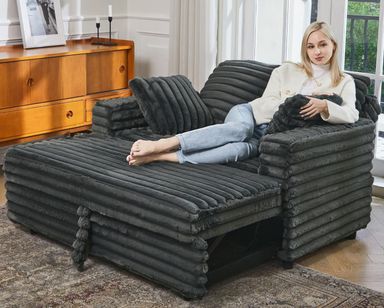 Belffin Upholstered Chaise Lounge Pull Out Sofa Bed with Pillows Couch Bed Sofa Pull Out Couch Sleeper Chair for Living Room Plush Corduroy (Grey)