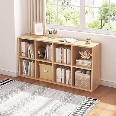 Amazon.com: NELYE 8 Cube Organizer Bookcase - Fabric Storage Bins Container, Open Shelf Simple Compartments Bookshelf, Oak : Home & Kitchen