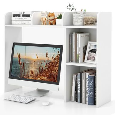 Tangkula Desktop Bookshelf, Countertop Storage Hutch with 5 Shelves for Computer Desk, Desk 3-Tier Display Rack, Multipurpose Wood Desktop Hutch Storage Organizer for Dorm Office Home 5 Shelves White
