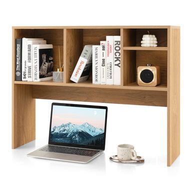 Tangkula Desktop Bookshelf, Countertop Storage Hutch with 4 Shelves for Computer Desk, Desktop 2-Tier Display Rack, Multipurpose Wood Desktop Hutch Storage Organizer for Dorm Office 4 Shelves Natural