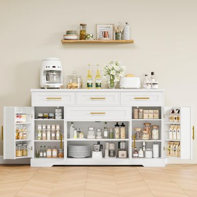 Concho 54" Buffet Cabinet with Storage, Kitchen Sideboards with Adjustable Shelves, Small Coffee Bar Cabinet with 4 Drawers, Modern Kitchen Storage Cabinet for Living Room, White White Medium