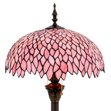 WERFACTORY Tiffany Floor Lamp Pink Wisteria Stained Glass Standing Reading Light 16X16X64 Inches Antique Style Pole Corner Lamp Decor Bedroom Living Room Home Office S523P Series