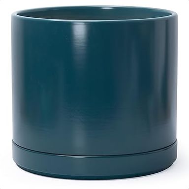 Amazon.com : D'vine Dev 14 Inch Ceramic Planter Pot with Drainage Hole and Saucer, Indoor Cylinder Round Planter Pot, Teal, 94-O-G-9 : Patio, Lawn & Garden