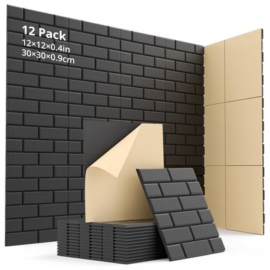 12 Pack Acoustic Foam Panels 12"X12"X0.4" Soundproof Foam Wall Decoration Sound Deadening Panels High-Density Soundproof Wall Panels, Sound Absorbing Panel for Home & Offices(Black) Square 12 pack Black
