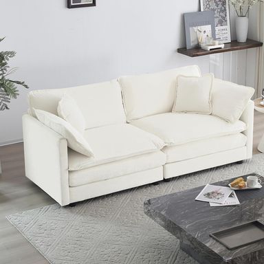 76.7" Deep Seat Loveseat Sofa, Oversized 2 Seater Chenille Sectional Cloud Couch, Modern Large Luxury Love Seat for Living Room Bedroom Apartment Office 2 Seater Beige