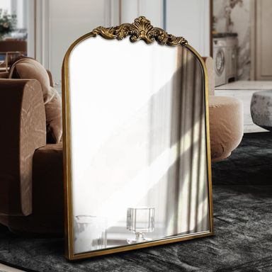 WAMIRRO Arched Gold Mirror,Gold Traditional Vintage Ornate Baroque Mirror,Antique Brass Mirrors,Wall Mounted Mirrors for Entryway/Fireplace/Living Room/Hallway/Bathroom.36“X24”Gold Retro Gold 36"L x 24"W
