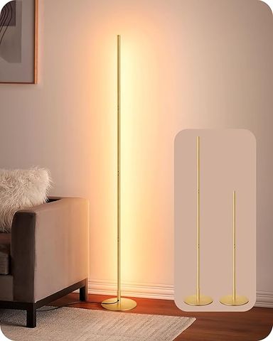 EDISHINE LED Corner Floor Lamp, Modern Slim Dimmable Light, Adjustable Height, 57.5" Minimalist Tall Lamp for Living Room, Bedroom, Office, 3000K Warm White Light (Gold) - Amazon.com