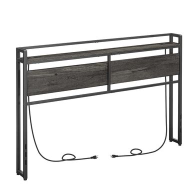HOOBRO Headboard Queen Size, Headboard with 2 Outlets and 4 USB Ports, Adjustable Height, Storage Rack, Sturdy and Stable, Easy Assembly, Charcoal Gray and Black Charcoal Gray + Black Queen