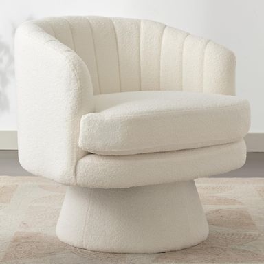 CANMOV Swivel Accent Chair with Armrest, Modern 360 Degree Swivel Barrel Chair with Curve Back and Soft Cushion,Comfy Round Sherpa Teddy Armchair Single Sofa for Living Room,Bedroom,Waiting Room,Beige 1 Beige