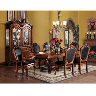 7-Piece Dining Kitchen Set with Dining Extendable Table, 4 Side Chairs and 2 Arm Chairs, Set for 6 Persons, Cherry (A)