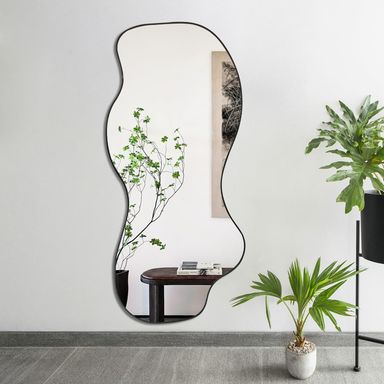 POZINO Irregular Mirrors, Large Asymmetrical Mirror, 47.2"x21.6" Wall Mirrors Decorative, Modern Unique Shape Mirrors for Living Room Bathroom Bedroom Entryway Fireplace 47.2"L x 21.6"W Black Wavy Frame
